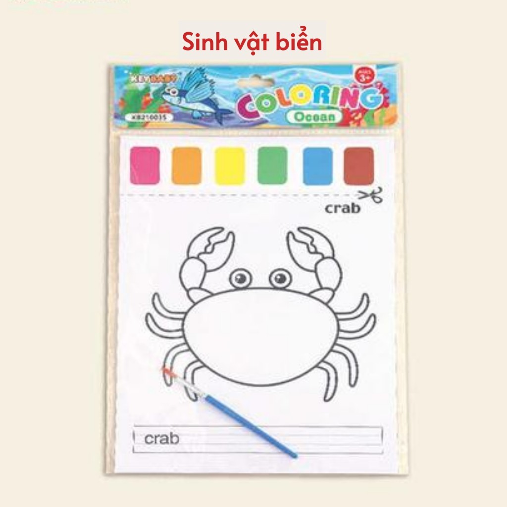 Bộ tranh tô màu Keybaby tranh tô màu nước cho bé dạng nén kèm màu và cọ