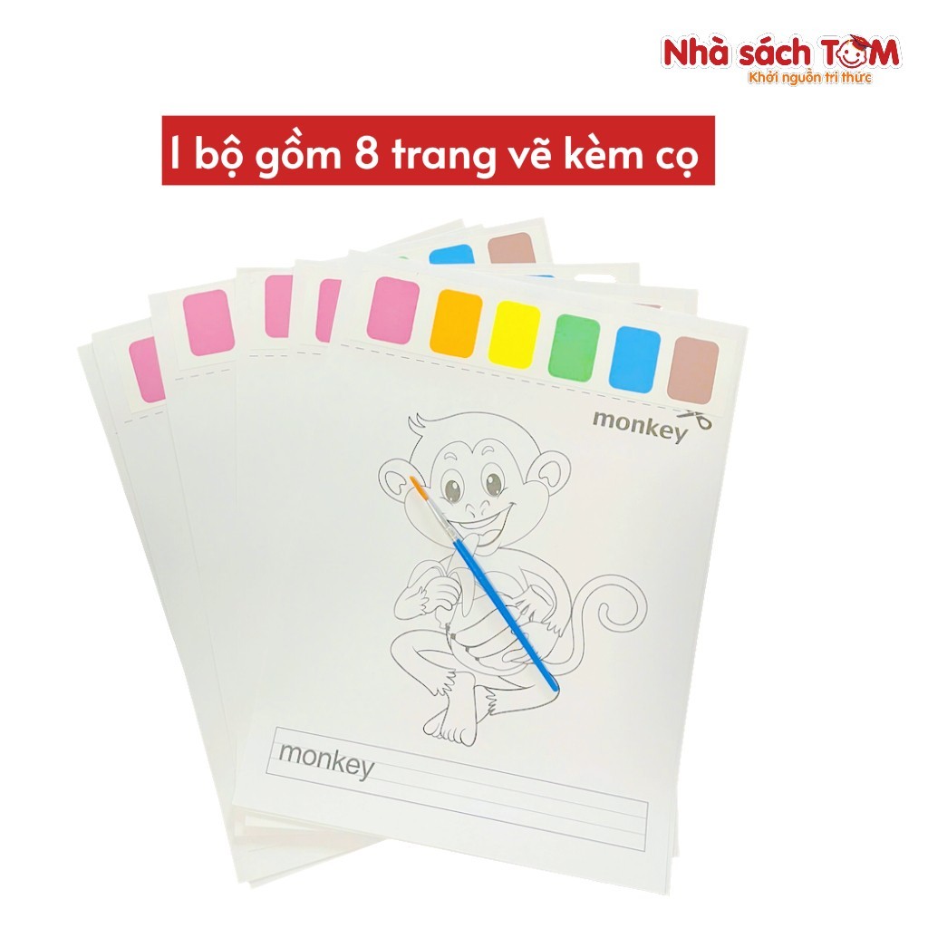 Bộ tranh tô màu Keybaby tranh tô màu nước cho bé dạng nén kèm màu và cọ