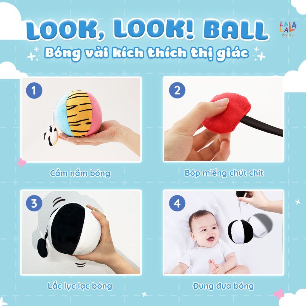 Đồ chơi bóng vải lục lạc và bóp chít chít Lalala Baby kích thích giác quan cho bé từ 0-12 tháng, Nhà sách Tom