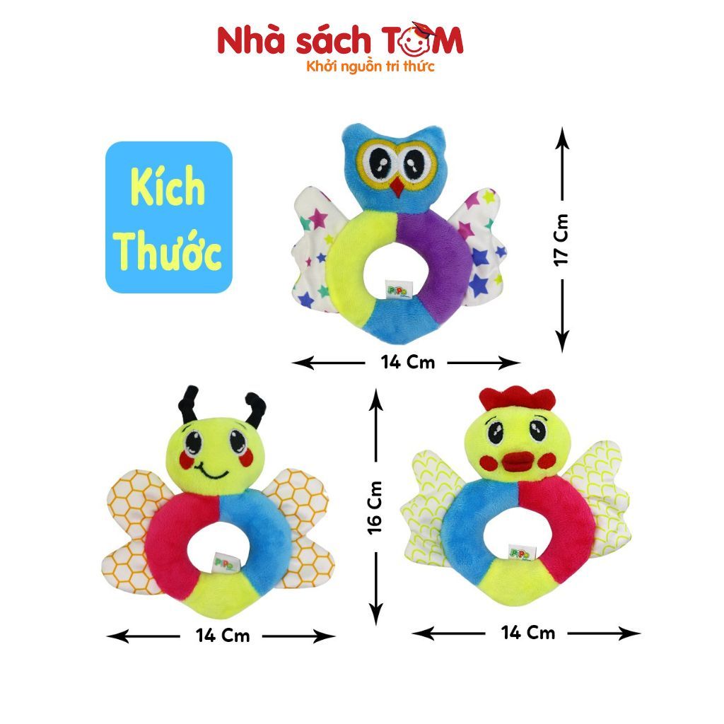 Đồ chơi lục lạc vải cầm tay con vật tròn Pipovietnam kích thích đa giác quan dành cho trẻ từ 0-3 tuổi