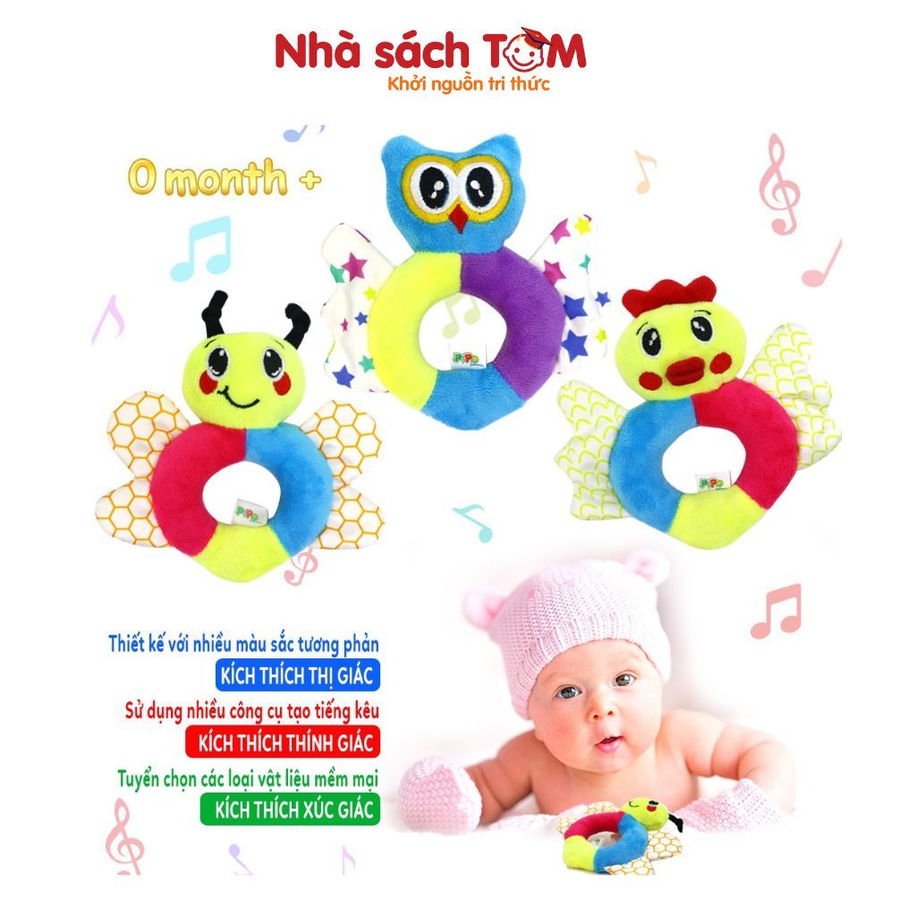 Đồ chơi lục lạc vải cầm tay con vật tròn Pipovietnam kích thích đa giác quan dành cho trẻ từ 0-3 tuổi