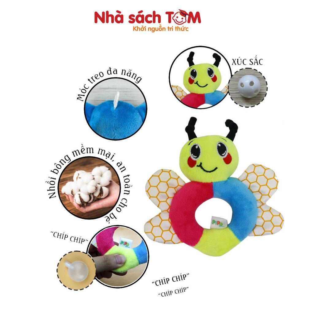 Đồ chơi lục lạc vải cầm tay con vật tròn Pipovietnam kích thích đa giác quan dành cho trẻ từ 0-3 tuổi