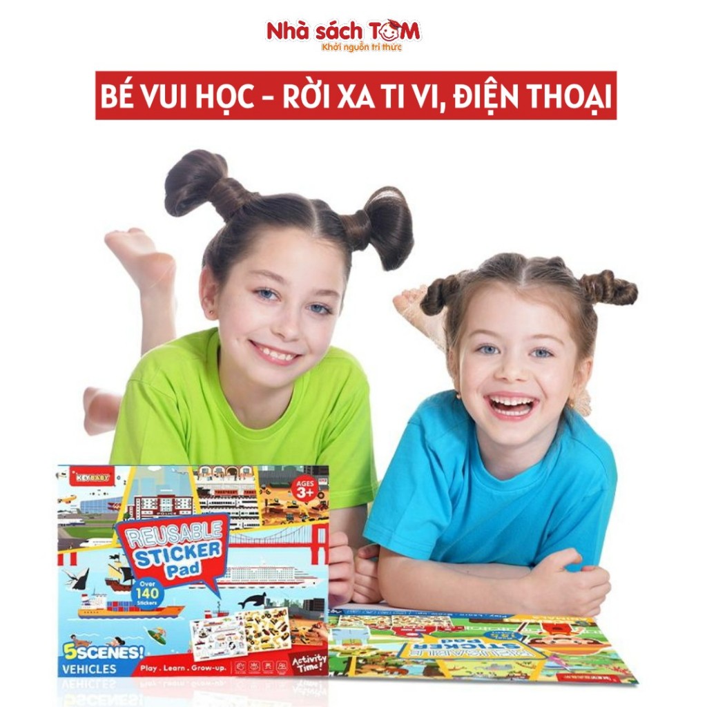 Sticker dẻo tái sử dụng nhiều lần, Keybaby, bộ đồ chơi dán đi dán lại, sáng tạo trang trí cho bé