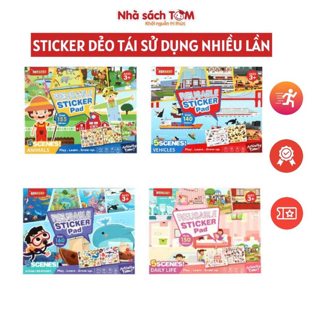 Sticker dẻo tái sử dụng nhiều lần, Keybaby, bộ đồ chơi dán đi dán lại, sáng tạo trang trí cho bé