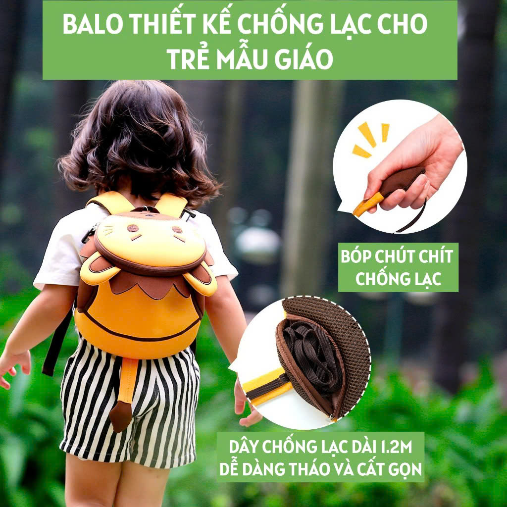 Balo mẫu giáo chống lạc Nohoo chính hãng siêu nhẹ hình thú dễ thương cho bé từ 2-6 tuổi- KimChi Kids-NHB053