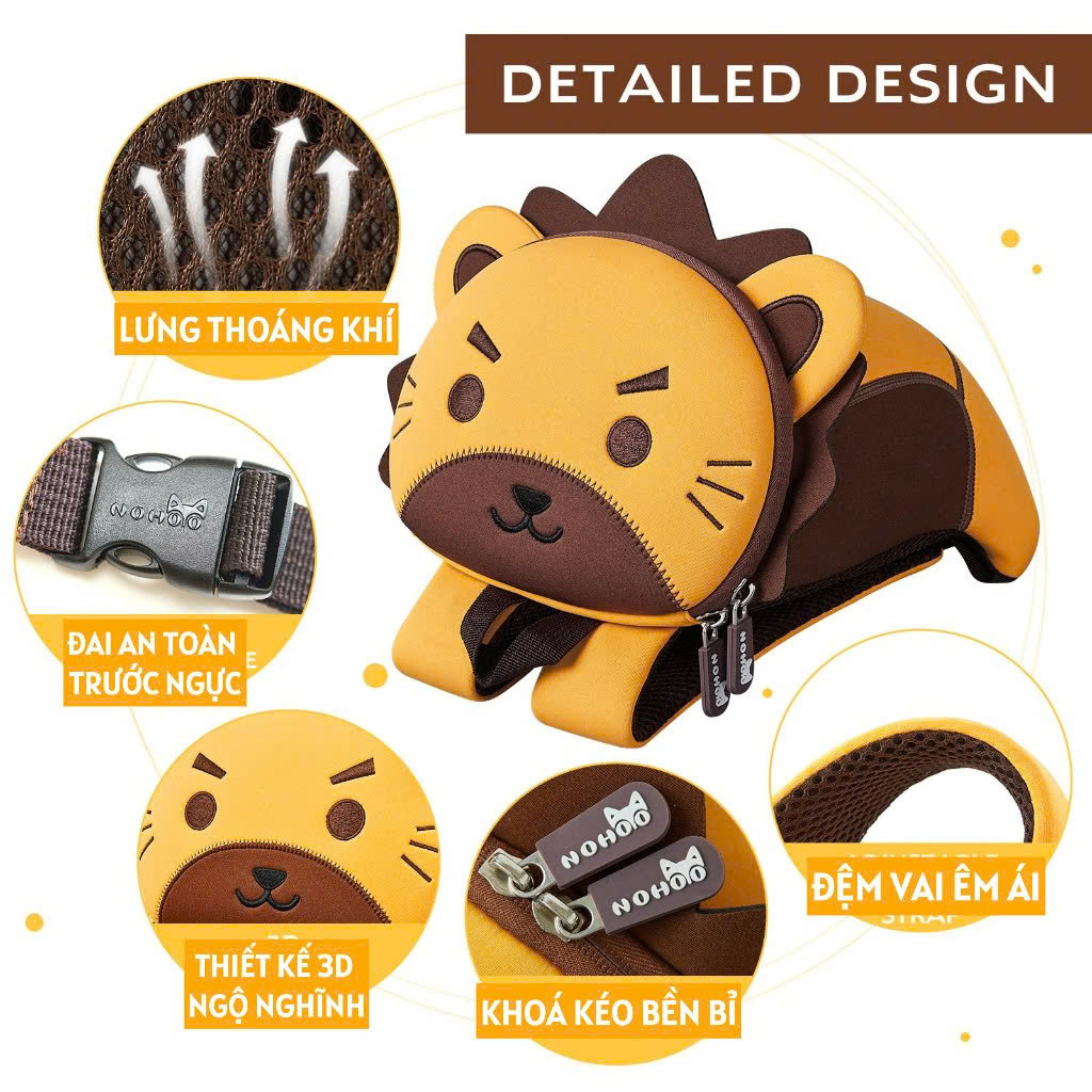 Balo mẫu giáo chống lạc Nohoo chính hãng siêu nhẹ hình thú dễ thương cho bé từ 2-6 tuổi- KimChi Kids-NHB053