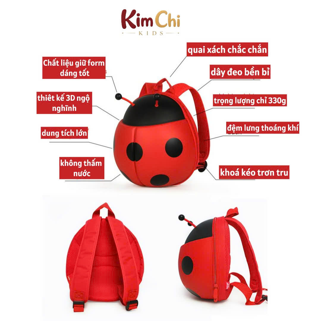Balo mẫu giáo hình bọ Ladybug 3D, Supercute, balo mầm non thiết kế ngộ nghĩnh, chống nước, siêu nhẹ, dễ thương cho bé SF032