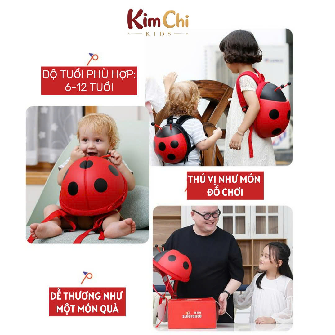 Balo mẫu giáo hình bọ Ladybug 3D, Supercute, balo mầm non thiết kế ngộ nghĩnh, chống nước, siêu nhẹ, dễ thương cho bé SF032