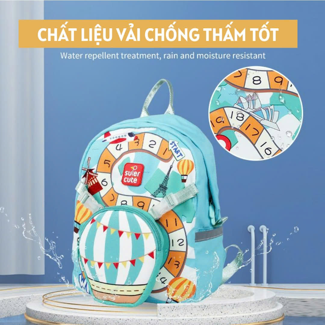 Balo mẫu giáo Supercute 2 trong 1 kết hợp túi đeo chéo ngộ nghĩnh cho bé, balo mầm non siêu nhẹ, chống nước, kiểu dáng đáng yêu  SF169