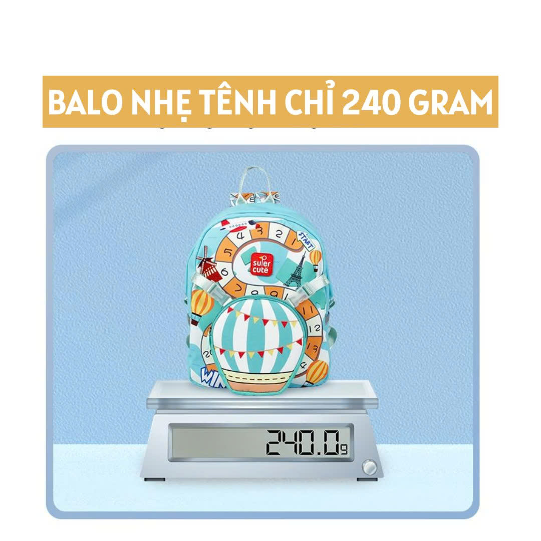 Balo mẫu giáo Supercute 2 trong 1 kết hợp túi đeo chéo ngộ nghĩnh cho bé, balo mầm non siêu nhẹ, chống nước, kiểu dáng đáng yêu  SF169