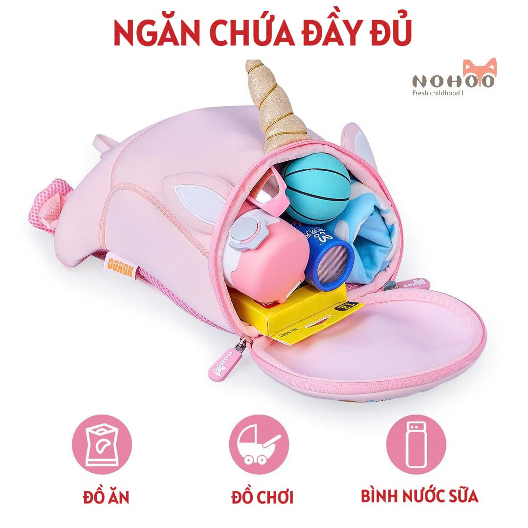 Balo mẫu giáo chống lạc Nohoo chính hãng siêu nhẹ hình thú dễ thương cho bé từ 2-6 tuổi NHB051S