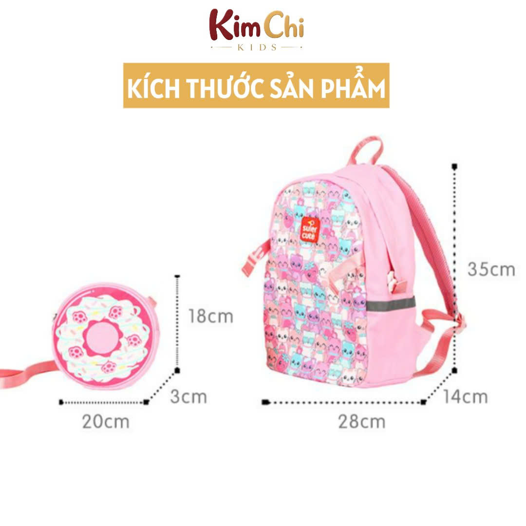 Balo mẫu giáo Supercute 2 trong 1 kết hợp túi đeo chéo ngộ nghĩnh cho bé, balo mầm non siêu nhẹ, chống nước, kiểu dáng đáng yêu  SF157