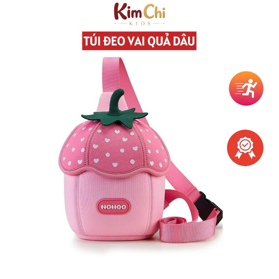 Túi đeo chéo, túi đeo vai trái dâu màu hồng Nohoo cho bé, túi mini dễ thương, nhẹ, phù hợp bé đi chơi hằng ngày NHK016-2