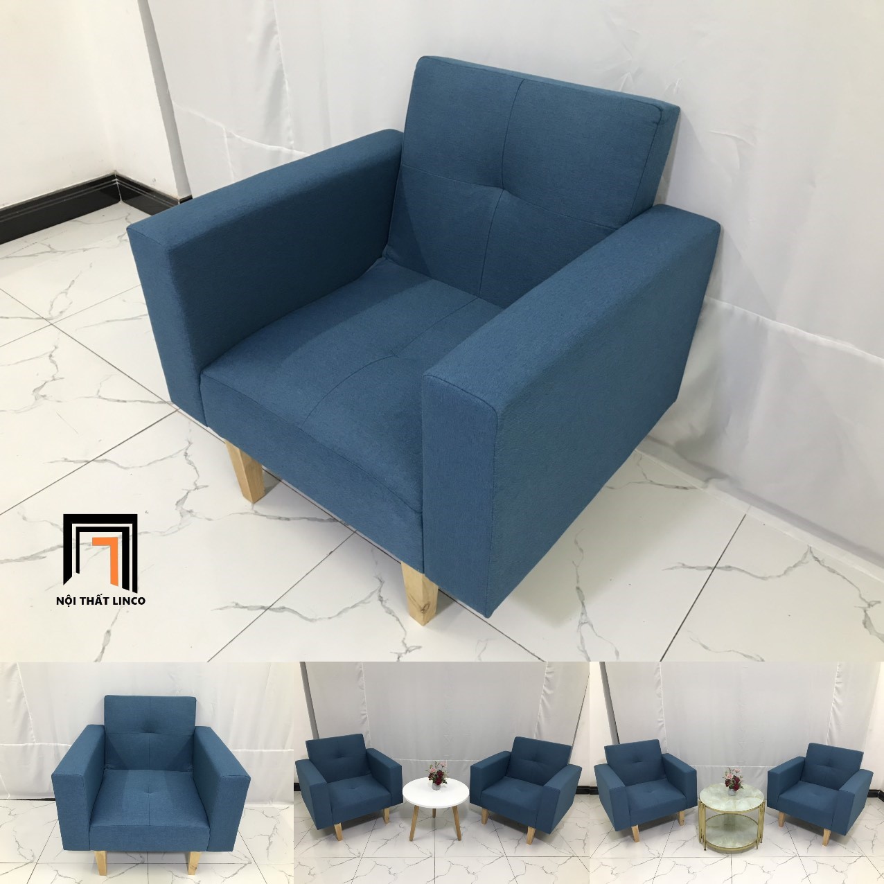 sofa đơn xanh dương
