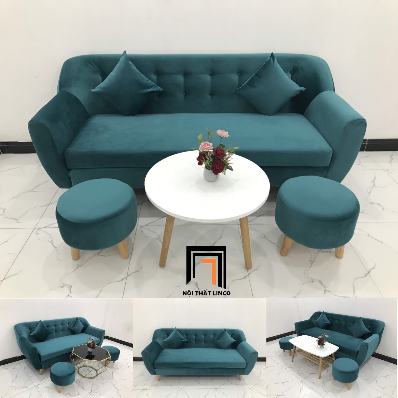 bộ ghế sofa băng xanh lá