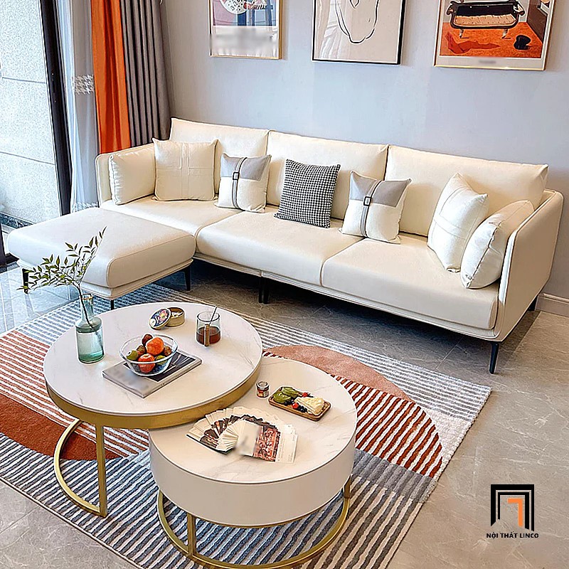 bộ ghế sofa da trắng kem