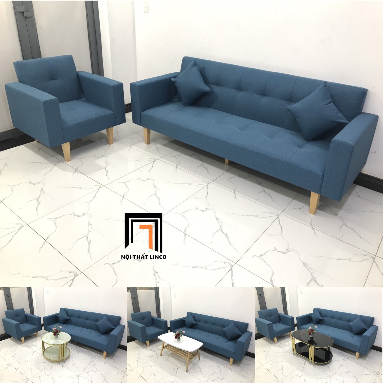 bộ ghế sofa xanh dương