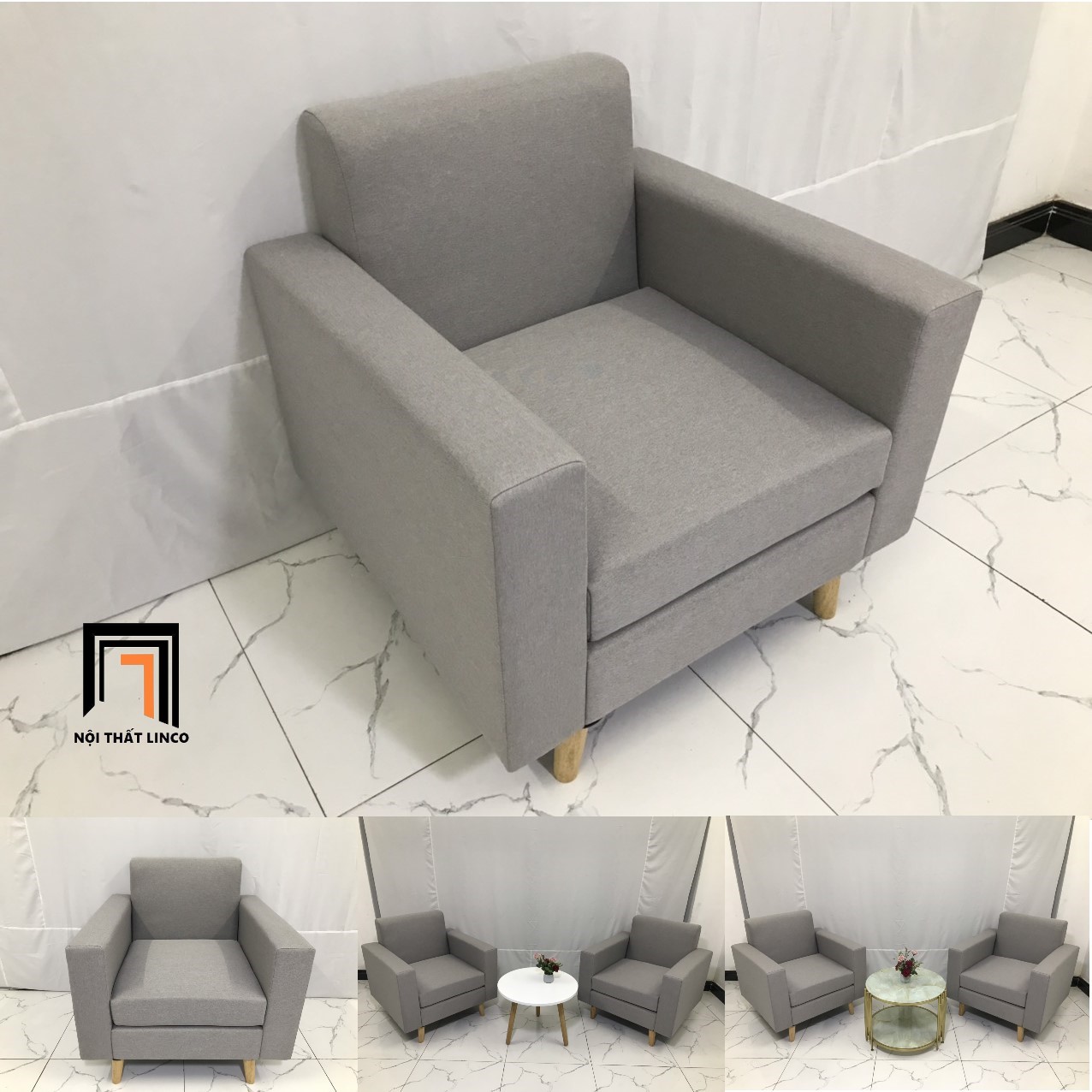 sofa đơn xám trắng
