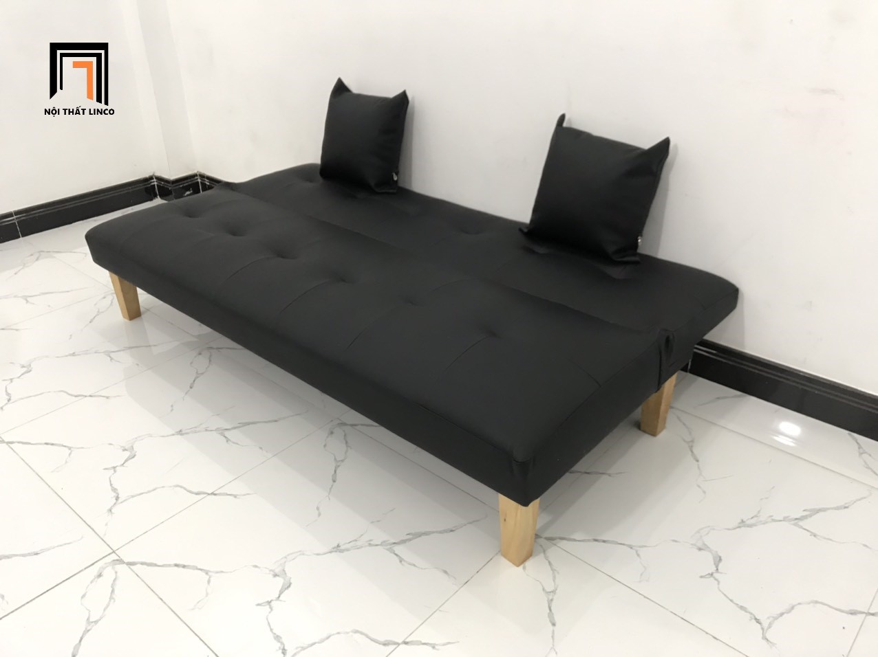 sofa giường da giả đen