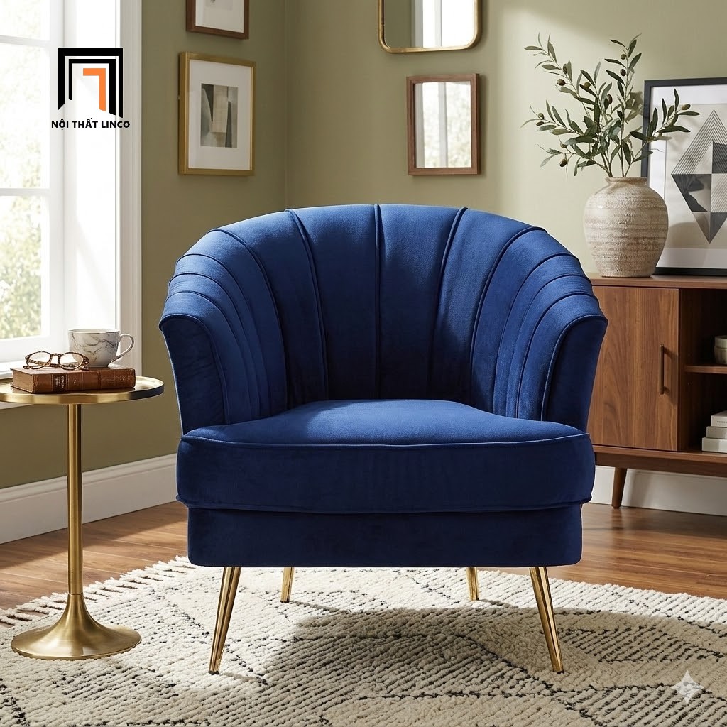 sofa đơn màu xanh đậm vải nhung