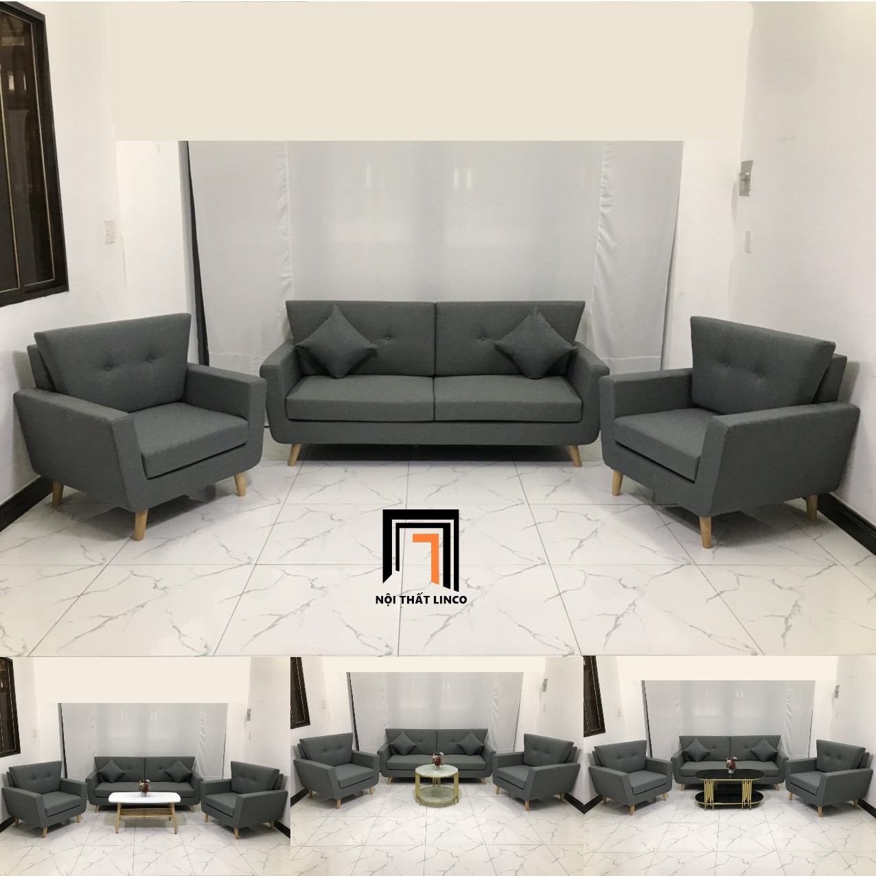 bộ ghế sofa xám đậm