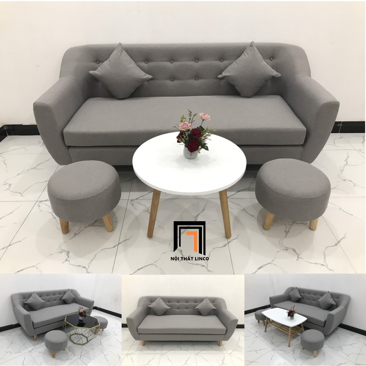 set ghế sofa màu xám trắng