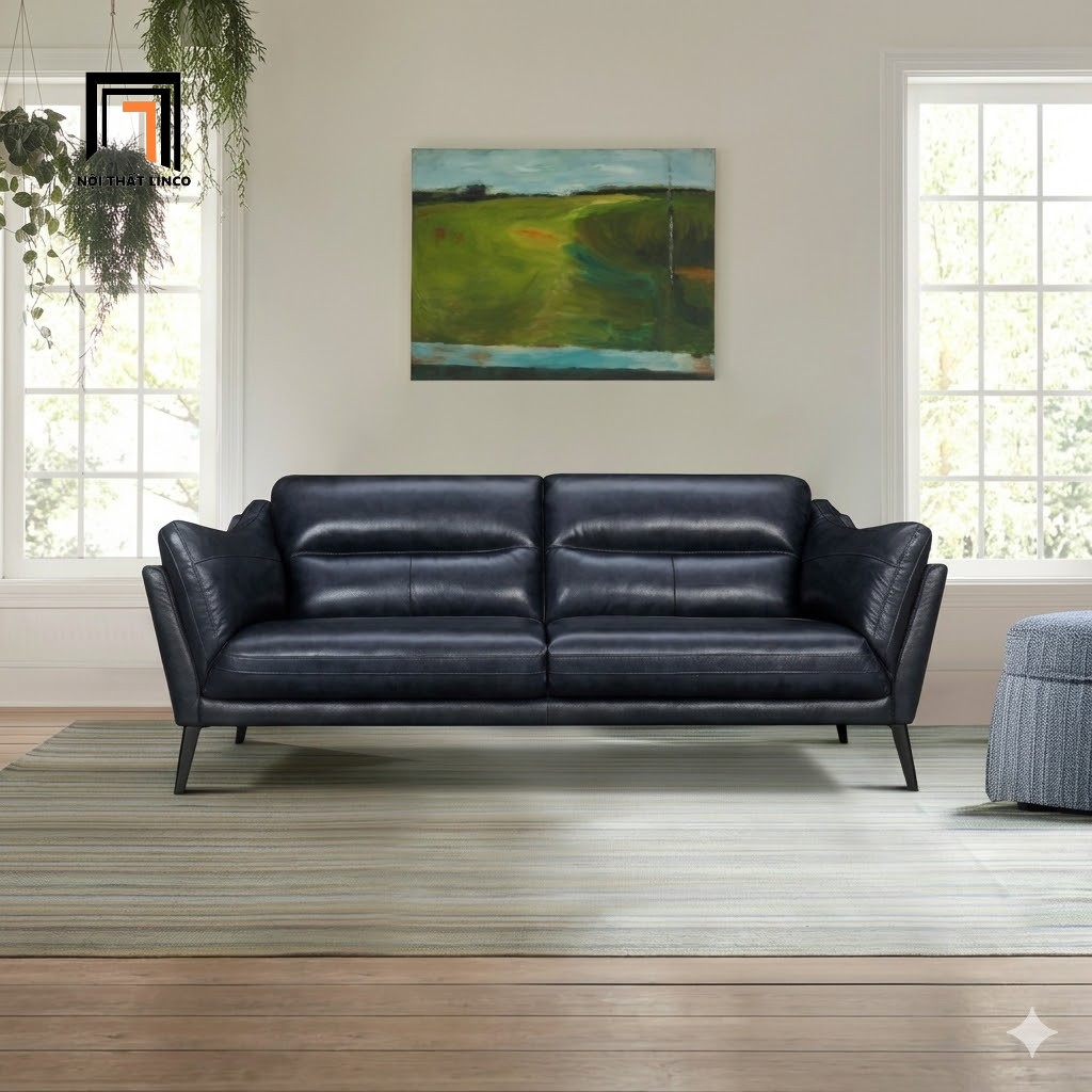 sofa băng da xanh đậm