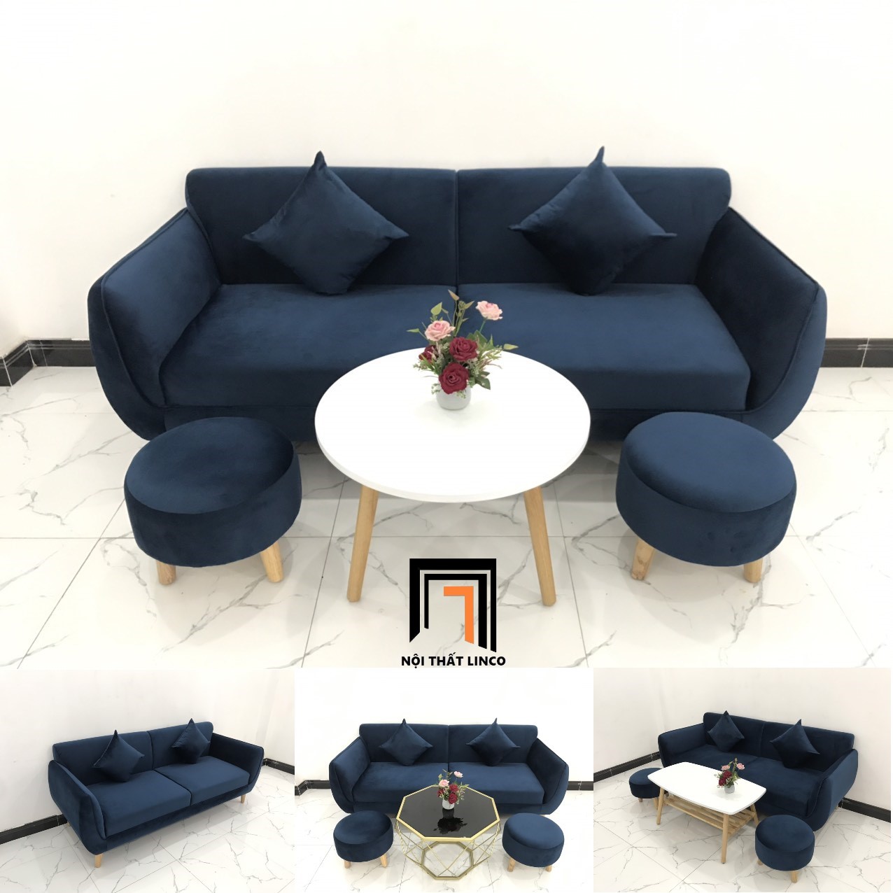 set ghế sofa xanh đậm vải nhung