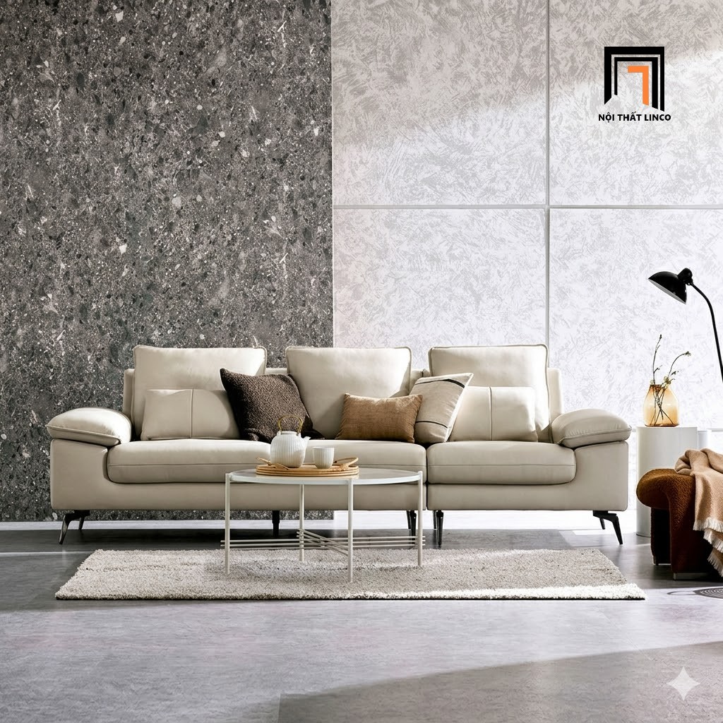 sofa băng da xám trắng 2m5