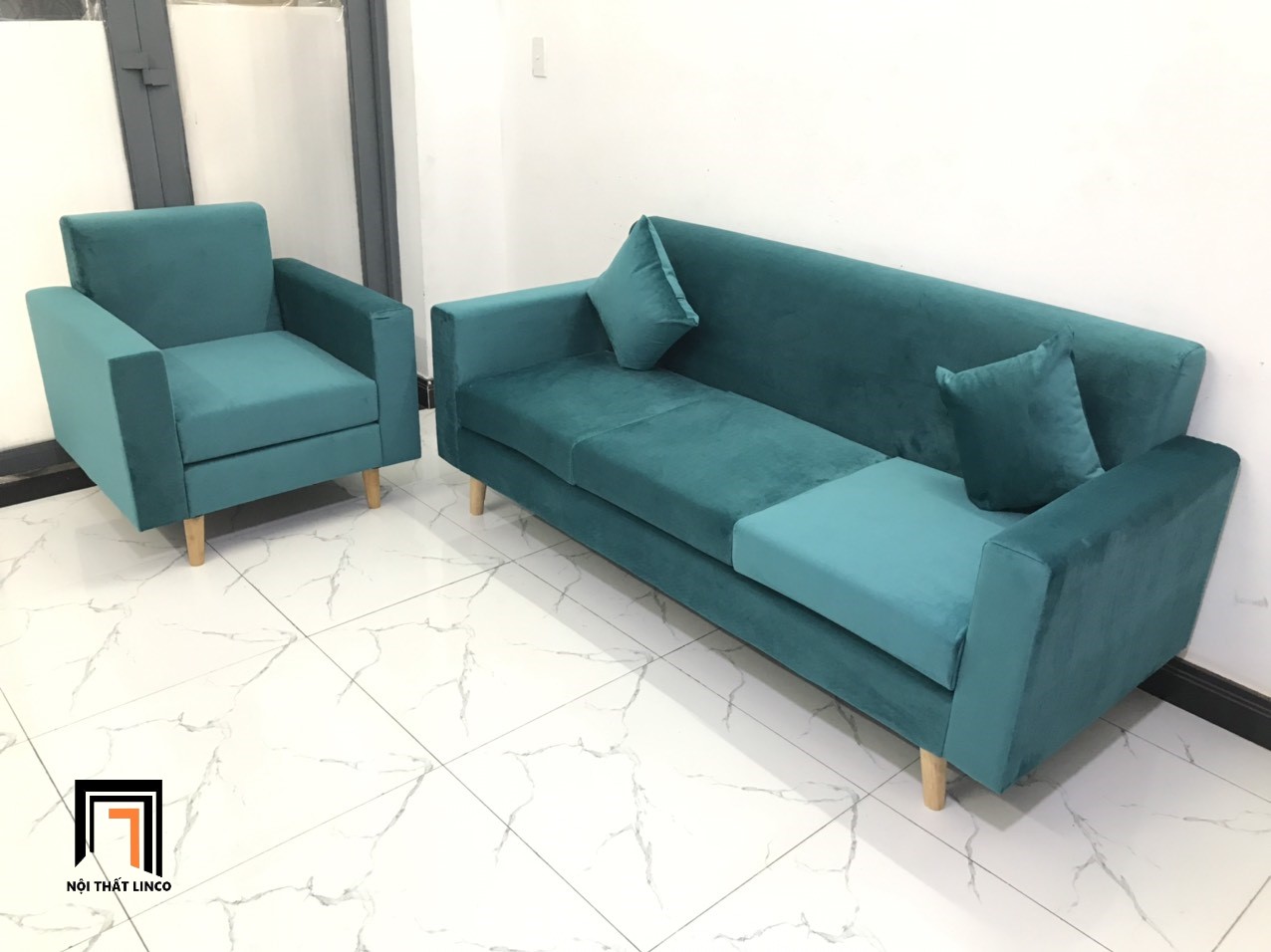bộ ghế sofa xanh lá