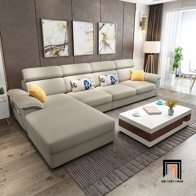 sofa góc trắng kem