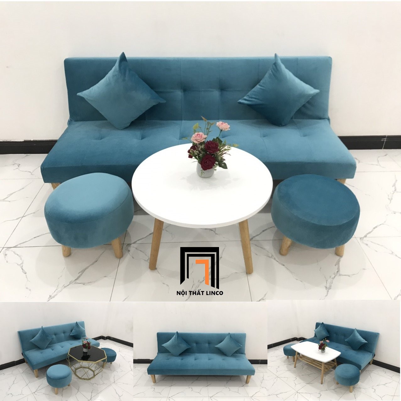 bộ ghế sofa xanh dương