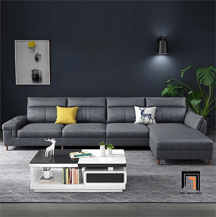 sofa góc da xám đậm