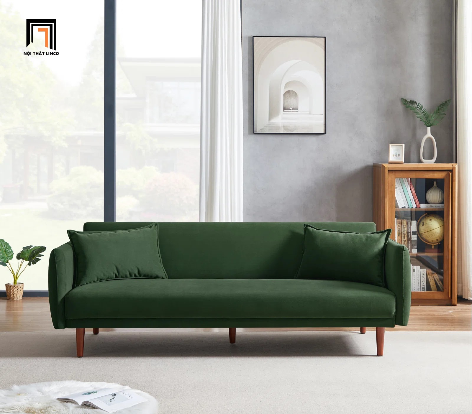 sofa giường xanh lá