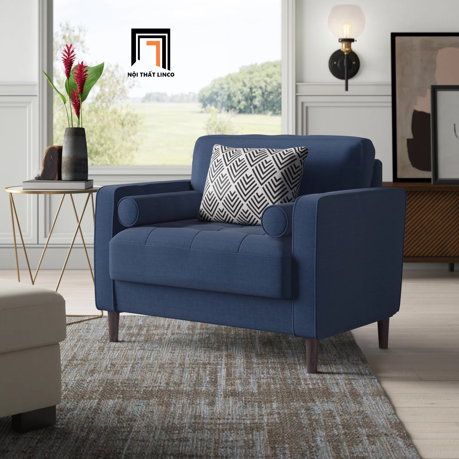 sofa đơn màu xanh đậm