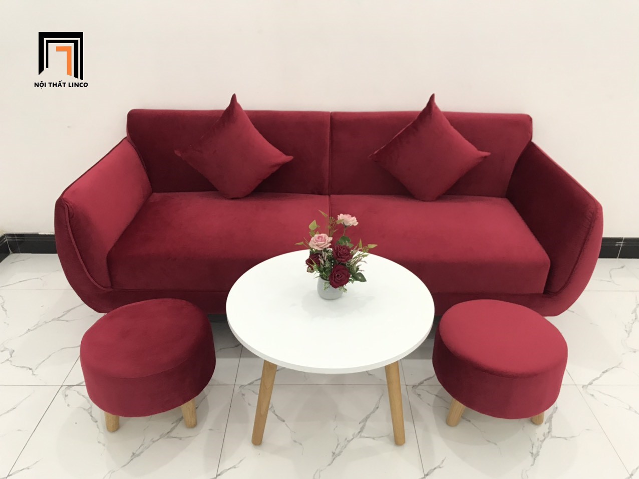 set ghế sofa đỏ đô