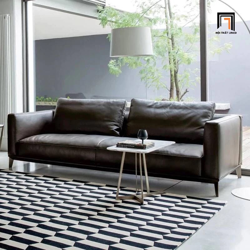 sofa băng da nâu đậm