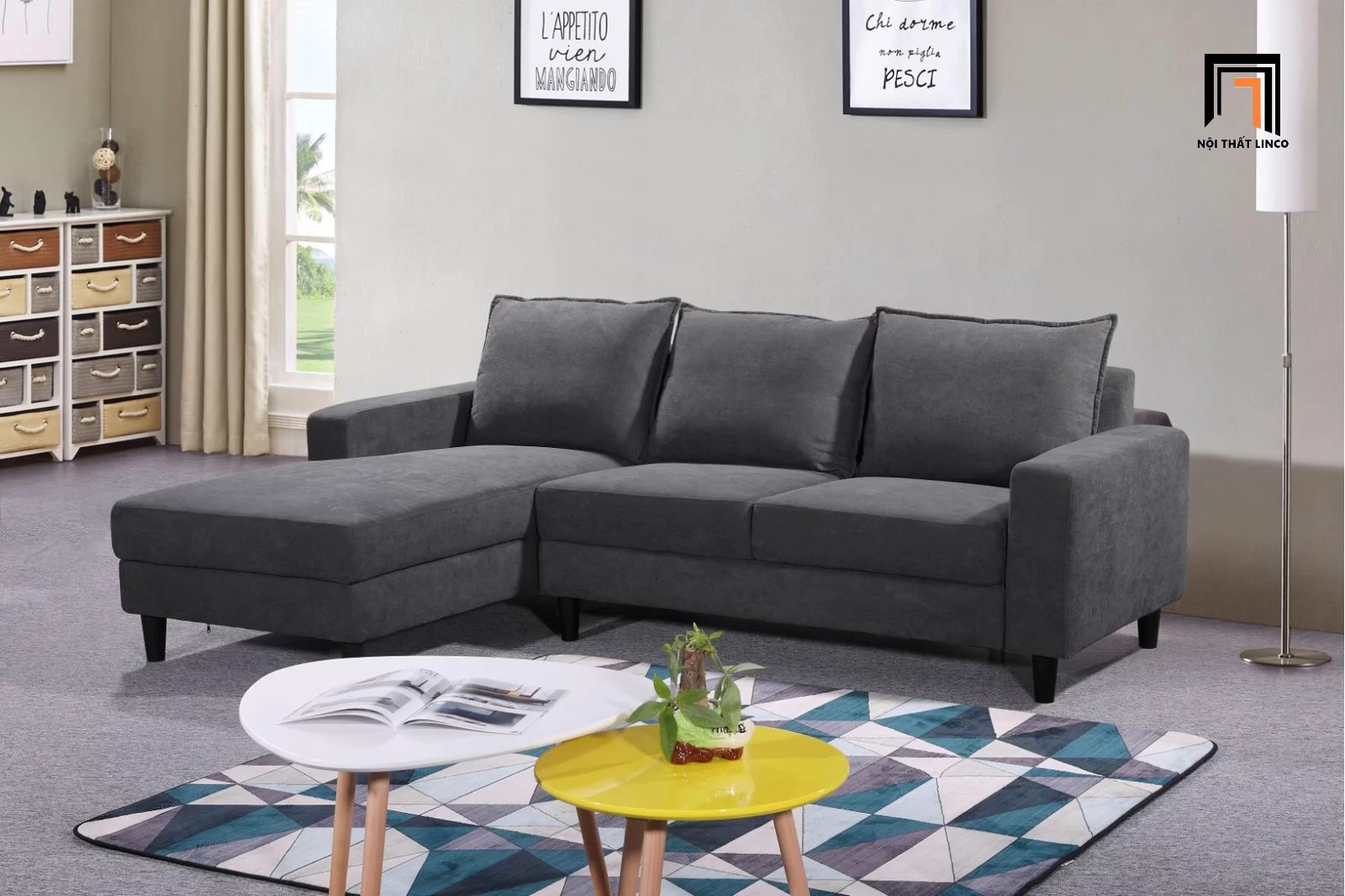 sofa góc xám đậm