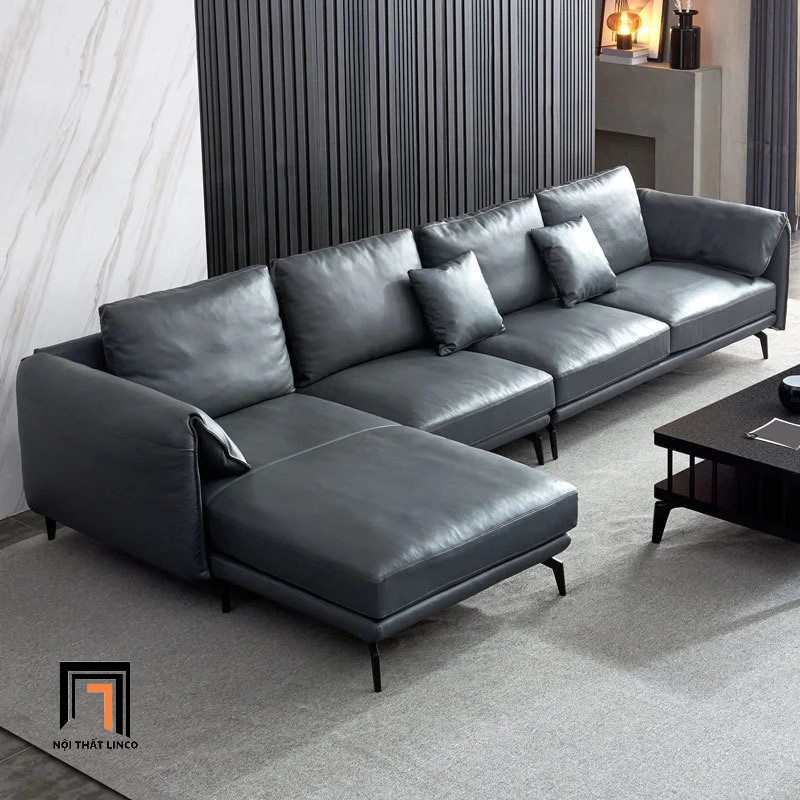 sofa góc da công nghiệp màu xám