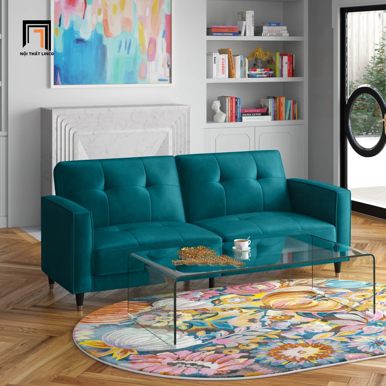 sofa giường xanh lá