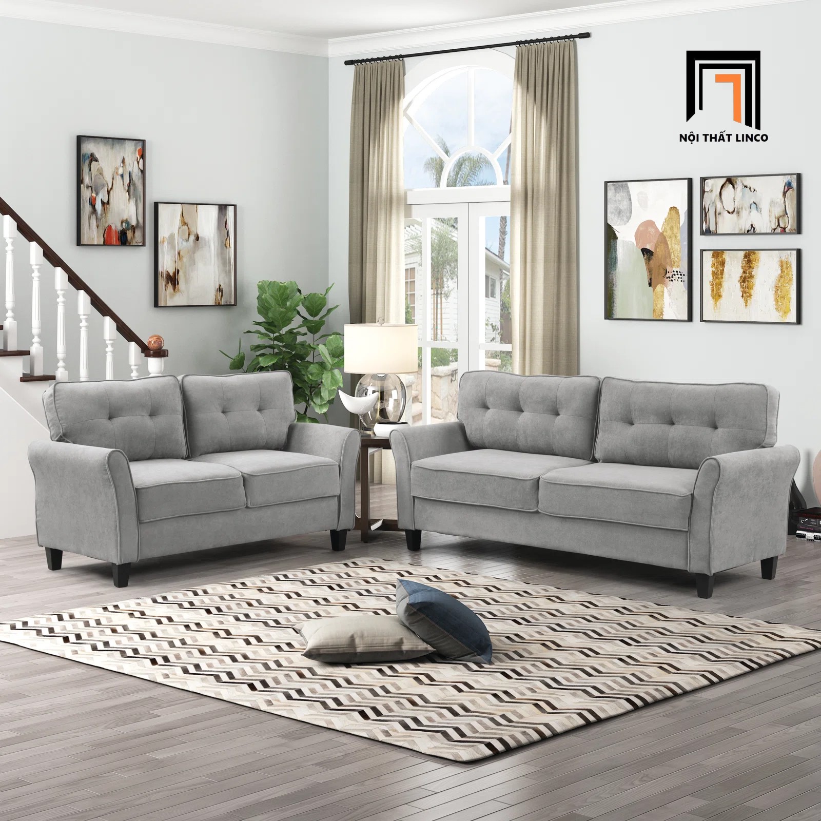 bộ ghế sofa xám vải nhung