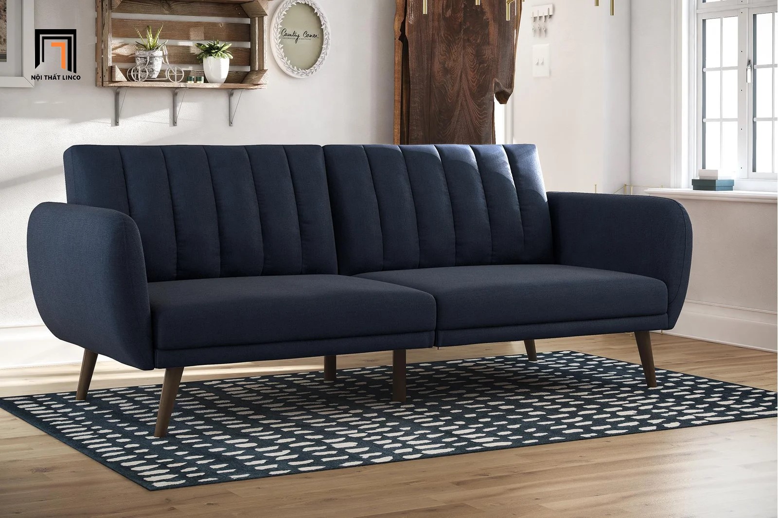 sofa giường chân gỗ cao su
