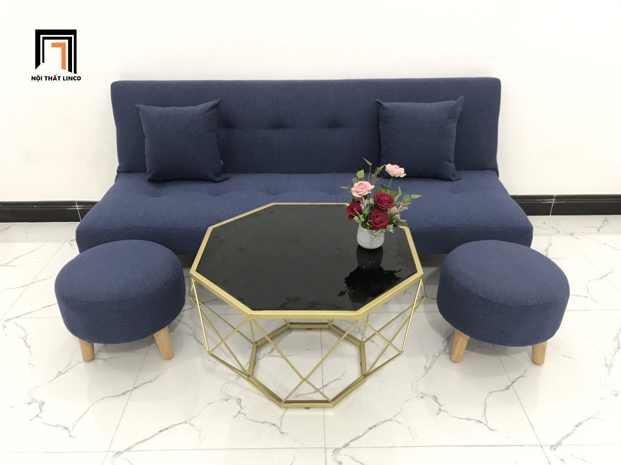sofa giường màu xanh đậm