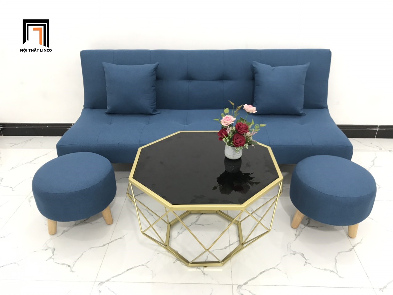 sofa giường xanh dương