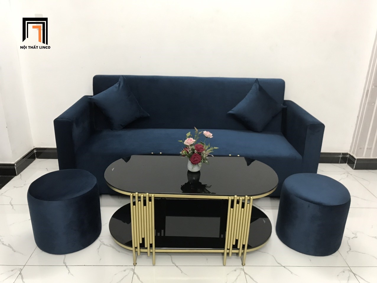 sofa băng xanh đậm