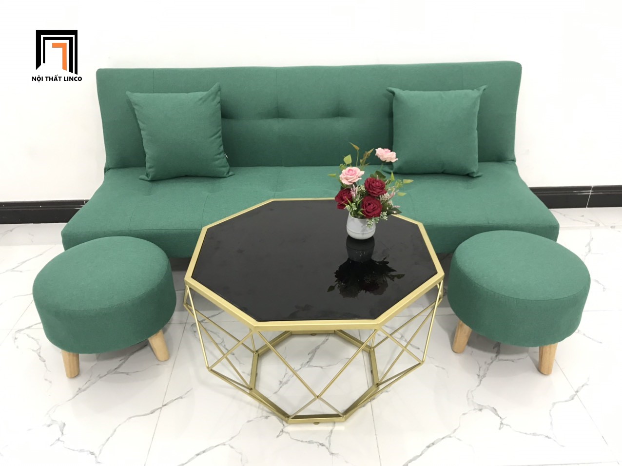 sofa giường xanh ngọc
