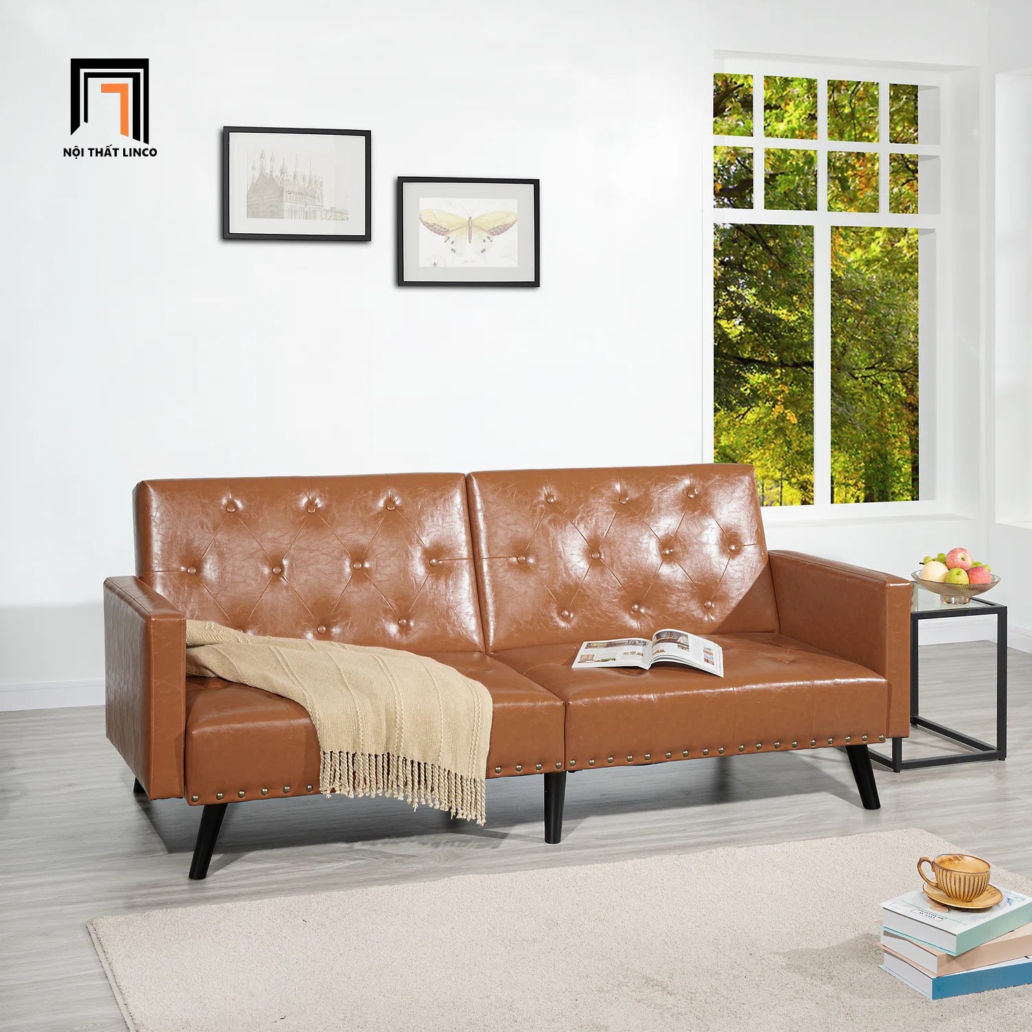 ghế sofa giường bọc da