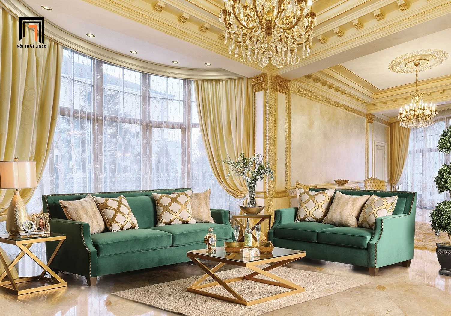 bộ ghế sofa xanh lá