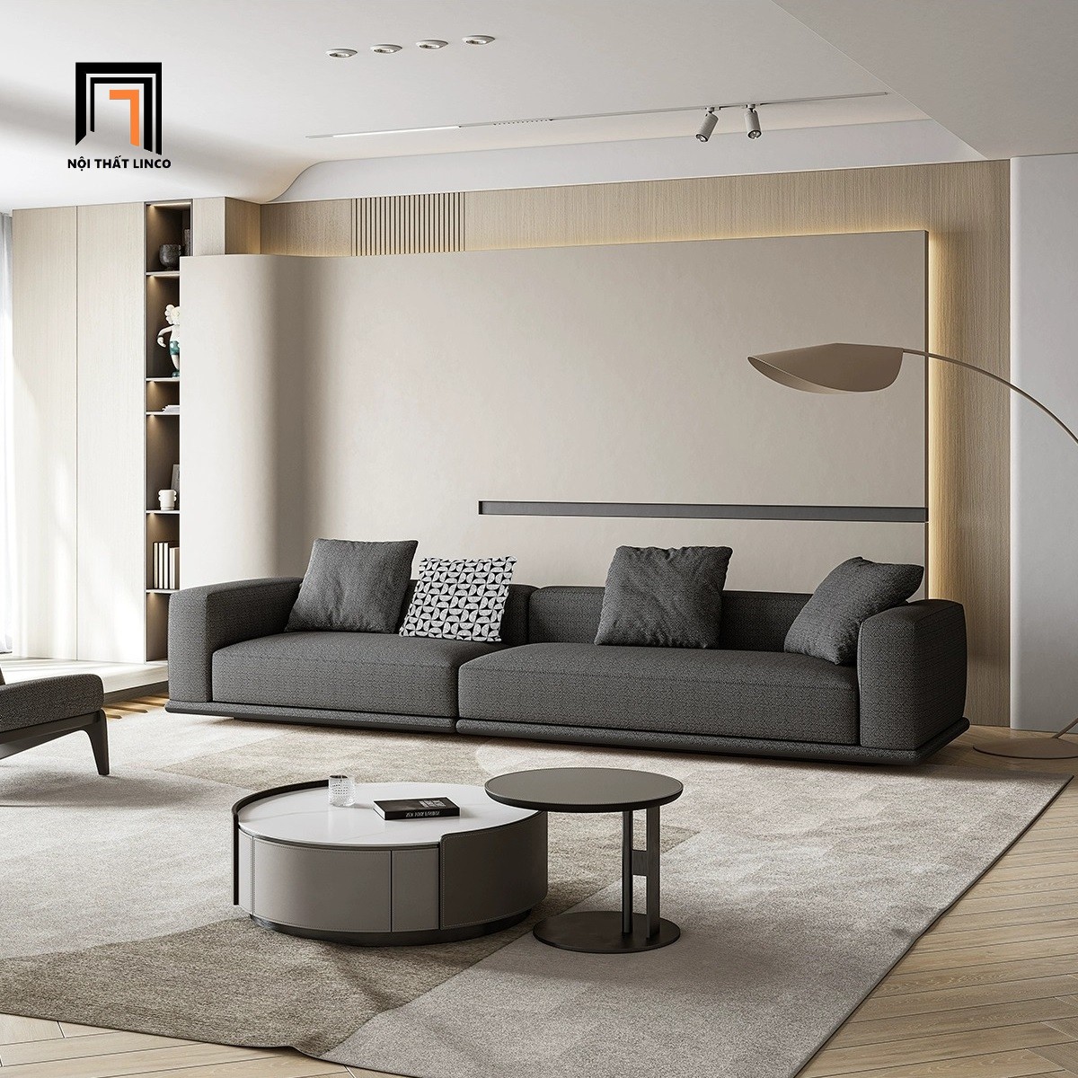 sofa băng nỉ xám đen