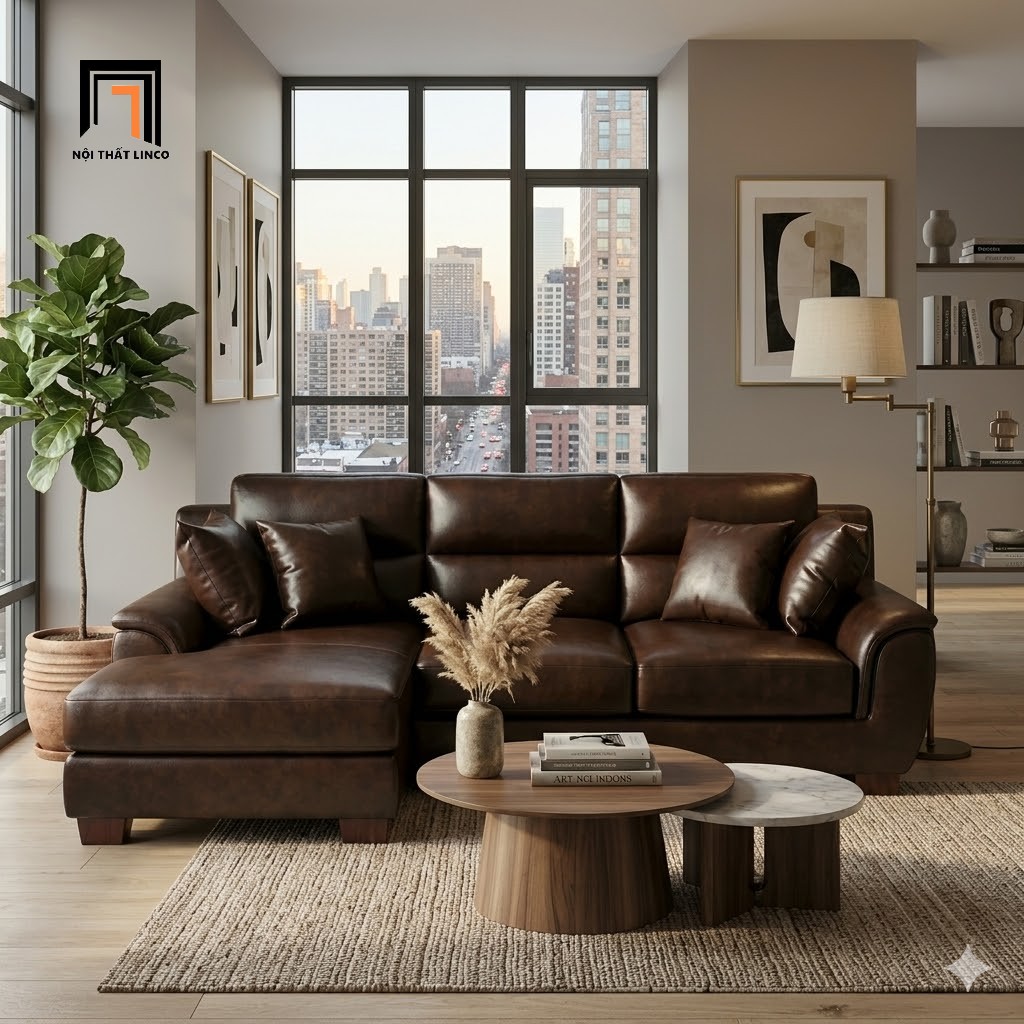 sofa góc da công nghiệp
